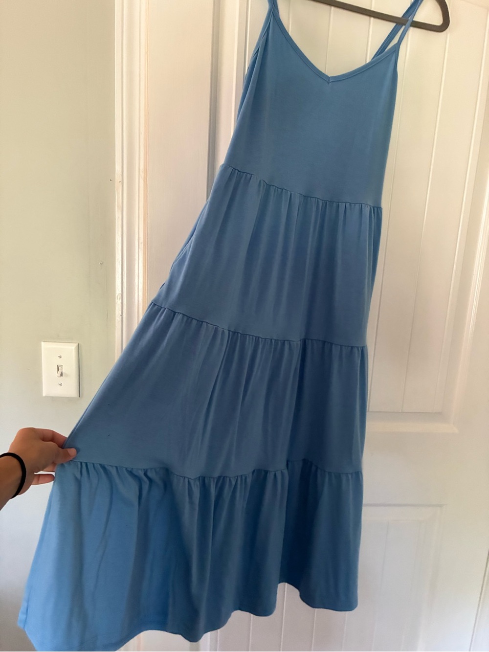 Tiered Light Blue Spaghetti Strap Maxi Dress